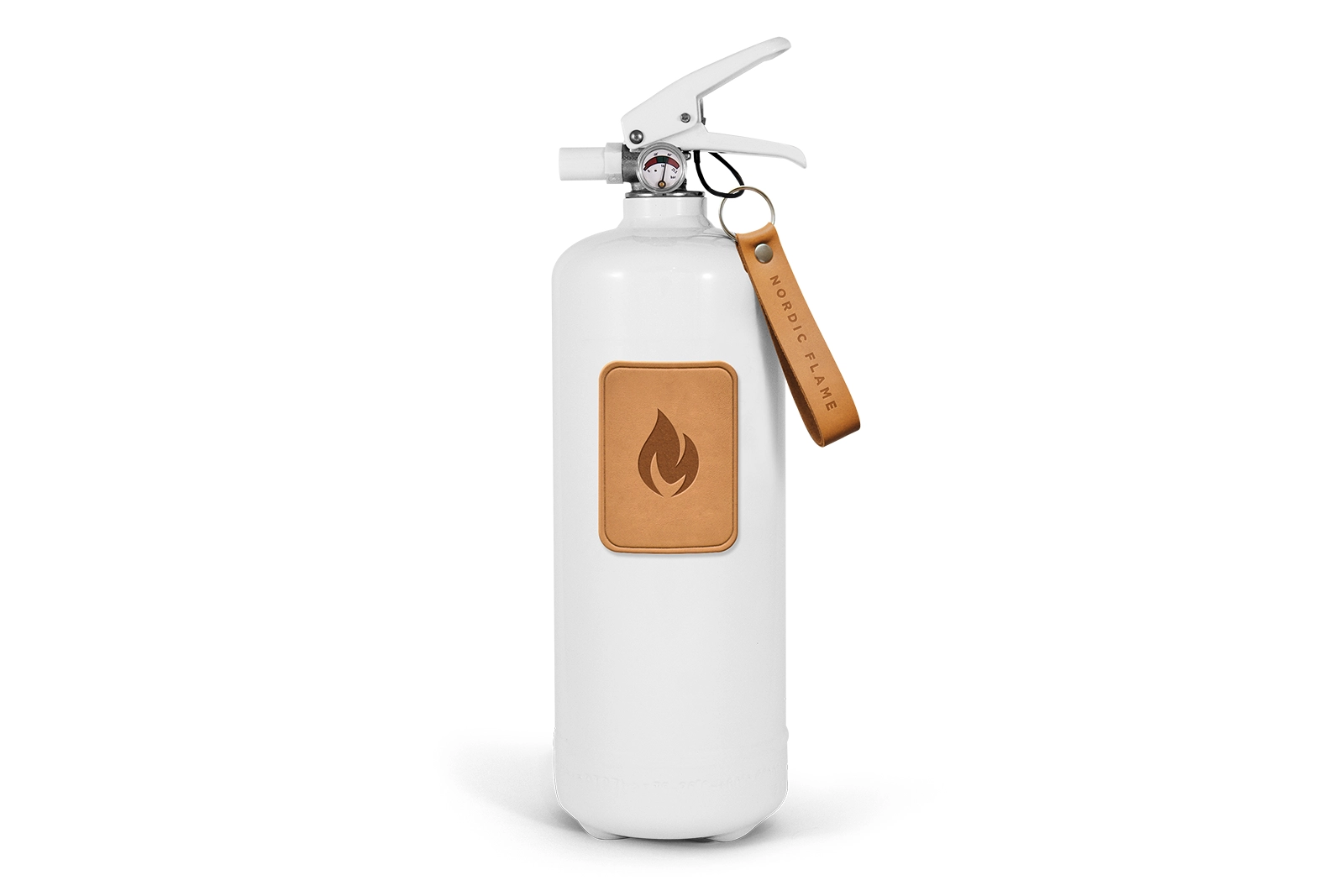 Nordic Flame | Feuerlöscher 2kg | Weiß mit hellbraunem Leder