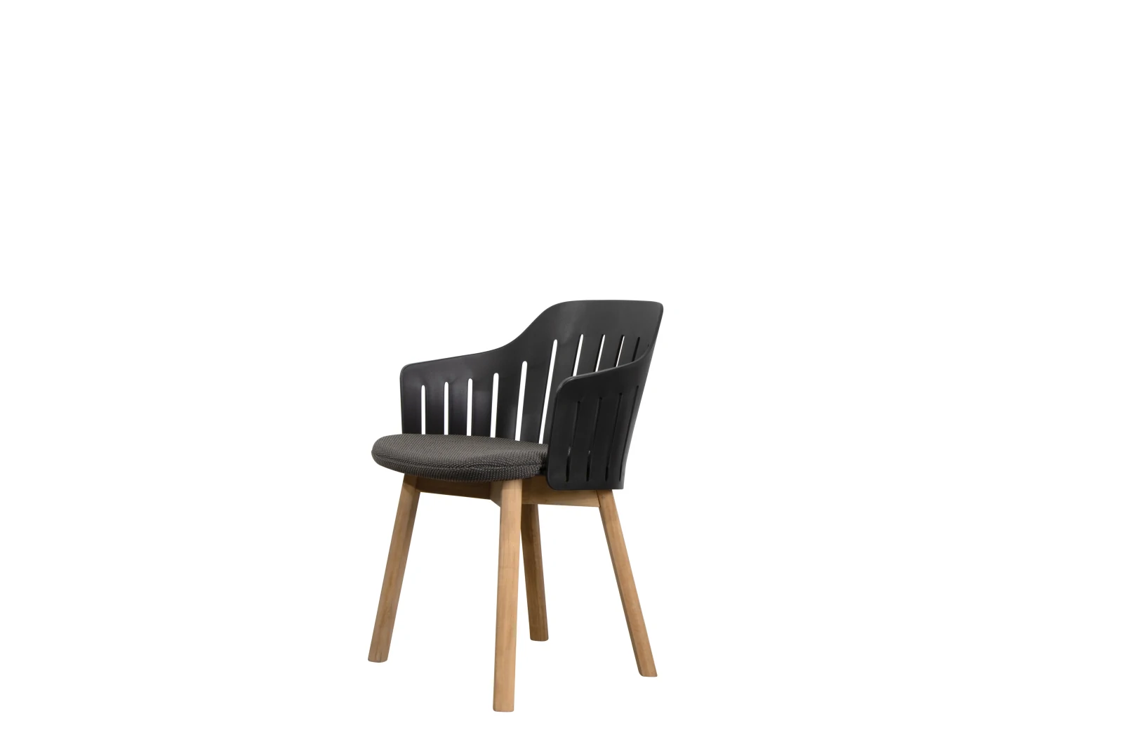 Cane-line Choice | Stuhl mit Armlehne | Black | Teak Stuhlbeine | dunkelgraues Sitzkissen ohne Rückenkissen